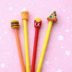 Kit 4 Canetas Kawaii Comida Fofa | Hambúrguer Pizza Sorvete Papelaria Escolar