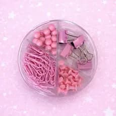Kit Clips Rosa + Tachinhas + Alfinetes | Estojo Organizador Papelaria fofa