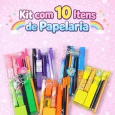 Kit Papelaria Fofa 10 Itens – Canetas Coloridas, Marca Texto, Lápis e Acessórios Escolares