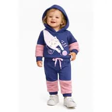 Conjunto Moletom com Capuz Peluciado Carneirinho Infantil Menina. Tam 1 / 2 / 3. Inverno