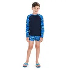 Camisa + Sunga de proteção UV50 Infantil e Juvenil Raglan Moda Praia e Piscina. Meninos