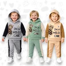 Conjunto Moletom com Capuz Peluciado Carneirinho Infantil Menino. Tam 1 ao 3. Inverno