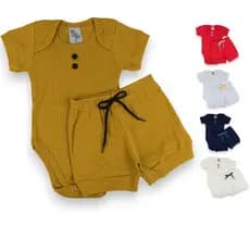 Conjunto Body Canelado 2 peças verão. Body e Shorts Roupa Bebê Infantil Menino e Menina