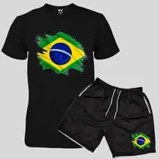 Combo Camiseta Brasil Camisa Adulto Ou Infantil + Bermuda Short Masculino lançamento