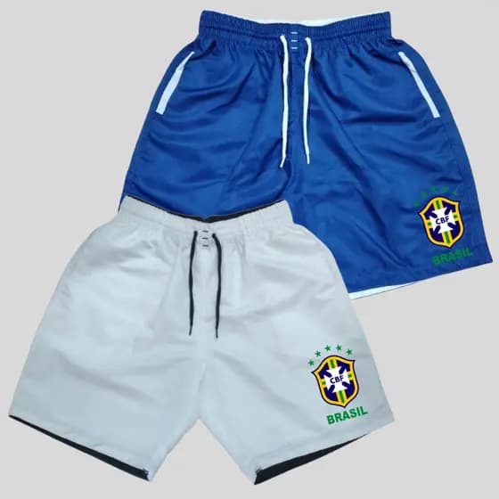 Kit 2 Shorts de Praia Masculino Brasil Bermudas Tactel Masculinas Futebol Copa Lançamento