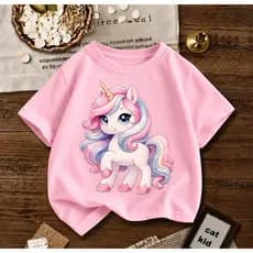 Blusa Infantil Unicórnio Colorido | Camiseta Fofa Feminina Estampada Arco-Íris Moda Kids