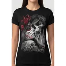 Camiseta Caveira Mexicana Unissex | Skull Dark Gothic Tattoo Streetwear Estampada