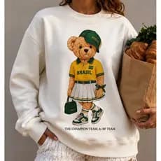 Moletom Careca Ursinho Brasil Feminino Blusa Over Estilo Tumblr