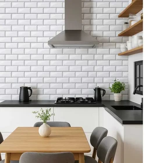 Papel de  Parede Adesivo Lavável Tijolinho Branco Cozinha envelopamento de Moveis 5 METROS Sala