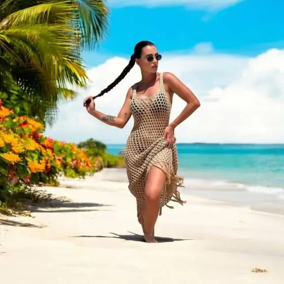 Saída de Praia Feminino Luxo Moda Festa Vestido Croche Tricot