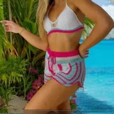 Conjunto Biquini Feminino com Bojo saida de praia conjunto crochê veste ate 44