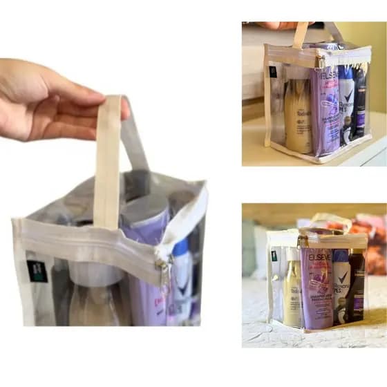 Porta Shampoo Nécessaire Organizadora Transparente – Ideal para Perfumes e Cosméticos