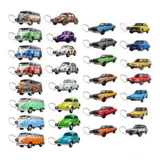 Kit 15 Chaveiros MDF 3D – Modelos Sortidos de Carros Antigos Vintage