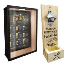 Porta Tampinhas de Cerveja com Abridor de Garrafas – Quadro Decorativo Parede