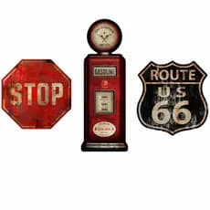 Kit Placas Decorativas Trânsito – Stop, Gas Station e Route 66 Vintage