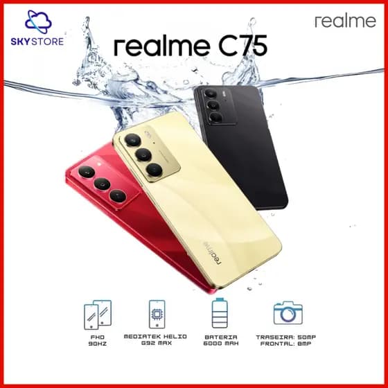 Realme C75 4G,256GB/8GB RAM, Processador MediaTek Helio G92 Max, Câmera 50MP, Bateria de 6000Mah, Versão Global