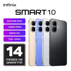 Infinix Smart 10 4.5G, Processador T7250, 128GB Memória e 4GB RAM Expansível, Proteção IP64