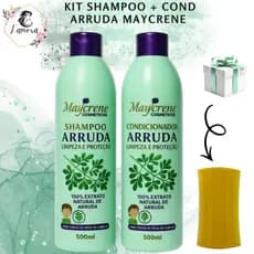 Kit Arruda Shampoo + Condicionador Maycrene 2x500 + Pente Fino Mata Piolho Lêndeas Limpeza, Proteção