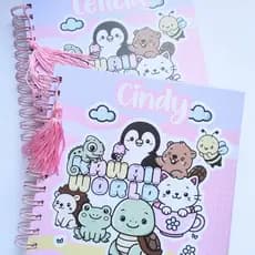 Livro de colorir Kawaii Word, com plástico protetor e páginas grossas
