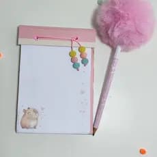Bloco capivara + lápis com pompom, para anotações com folhas que destacam, lembrete apresentável