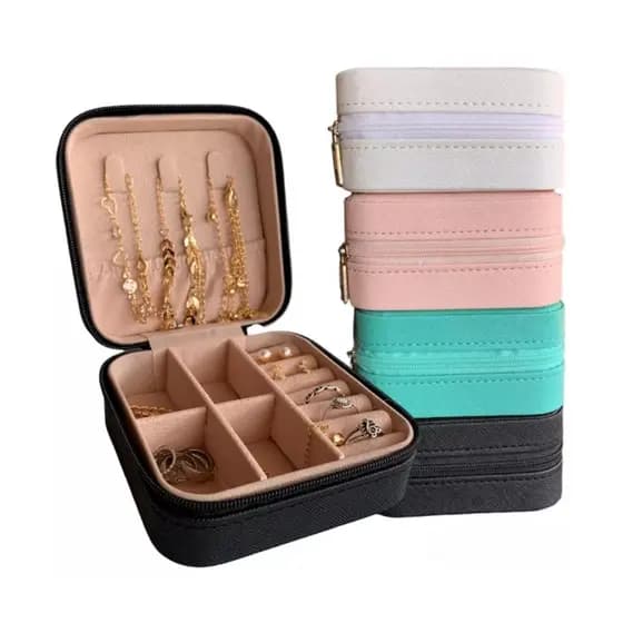 Kit Porta Jóias Estojo Portátil Luxo Compacto Quadrado Viagem Couro Brinco Bijuteria