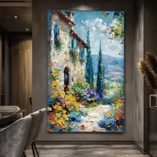 QUADRO DECORATIVO GRANDE ARTE PINTURA CASA MOSAICO PAISAGEM COM FLORES DECORAÇÃO INTERIOR SALA MDF