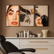 QUADRO DECORATIVO KIT 3 PEÇAS PROFISSIONAL SOBRANCELHAS DESIGNER ESTÉTICA SALÃO DE BELEZA PLACA MDF