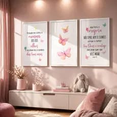 Kit 3 Peças Quadro Decorativo Borboleta Menina de Deus Decoração Quarto Infantil Menina Placa Mdf