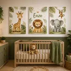 Kit 3 Peças Quadro Decorativo Infantil Safari Nome Personalizado Animais da Floresta Peça Mdf