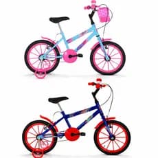 Bicicleta Infantil Ultra Kids Aro Azul Rosa 16 com Rodinhas Laterais Criança Rosa Azul Menino Menina