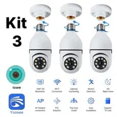 KIT Câmera wifi sem fio giratória 360 com encaixe lampada bocal rosca ptz full HD visão noturna segurança yoosee icsee