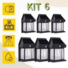 Kit 6 Luminária Arandela Vintage Placa Solar Lâmpada Externa Moderna Decoração Com Sensor De Movimento-LT8609