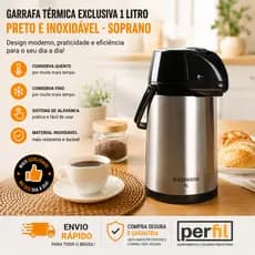 Garrafa Térmica Inox 1L Soprano GARRAFA DE CAFÉ GARRAFA DE CHÁ GARRAFA TÉRMICA PARA CAFÉ DE INOX 1L