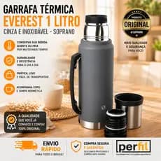Garrafa Térmica DE ÁGUA 1 LITRO Cinza SOPRANO garrafa de água garrafa térmica garrafa termica INOX