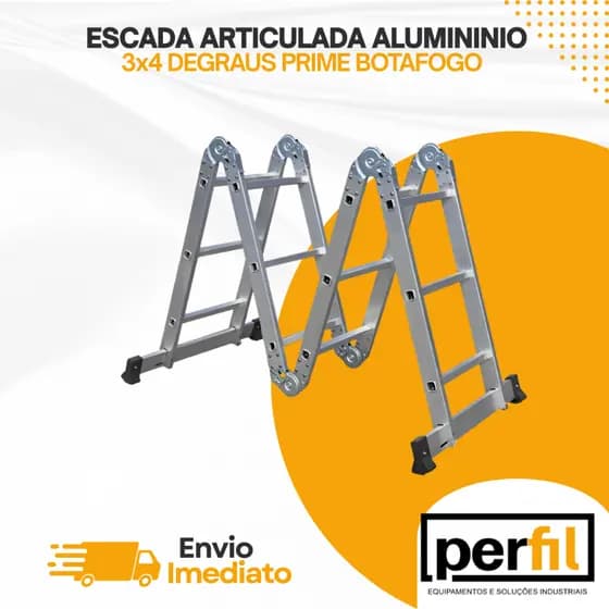 Escada Articulada Aluminio 3x4 Degraus - Prime Botafogo ESC0265