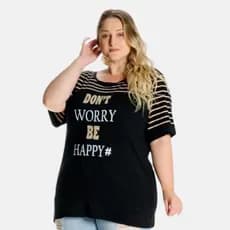 Blusa Feminina Plus Size com Listrado e Estampa Tamanhos Grandes 102532-A