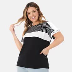 Blusa Feminina Plus Size Detalhes Listrado Tamanhos Grandes 102544-C1