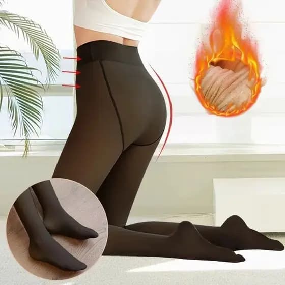 Meia-Calça Térmica Forrada Peluciada Translúcida De Lã Quente Feminina Para Inverno