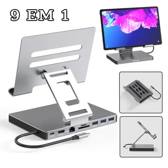 9 Em 1 Hub Usb C Docking Station Hdmi 4k Suporte Para iPad Suporte 9 Em 1 Hub Usb C Docking Station Hdmi 4k
