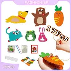 Kit De Costura De 17 Peças DIY Brinquedos De Costura De Animais Para Treinamento De Habilidades Motoras Finas Feltro