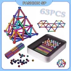 Kit 63 Vara Magnética Buck Ball Brinquedo De Construção Brinquedo Educacional Infantil