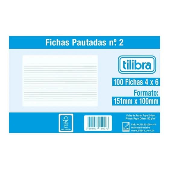Ficha Pautada Número 2 - 4x6 100 Folhas Tilibra