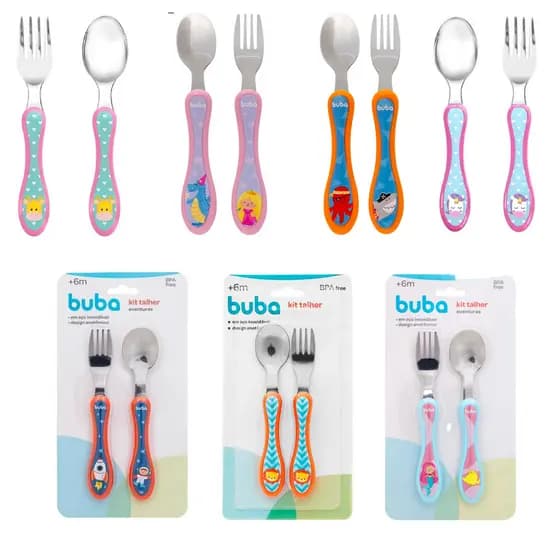 Kit Talheres Anatômicas em Aço Infantil Buba