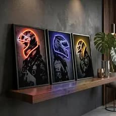 Quadro Decorativo Neon F1 Racing Capacetes Sala Quarto Escritorio