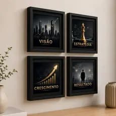 Quadros Decorativos Empresariais Kit 4 Motivacionais Business, Moldura, para Escritório e Home Office, Moderno Executivo