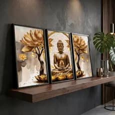 Quadro Decorativo Buda Lotus Dourado Sala Spa Quarto Escritorio