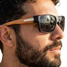 Óculos de Sol Unissex Quadrado Estilo Moderno Haste em Madeira Bambu Escura UV400 Conforto MD-23