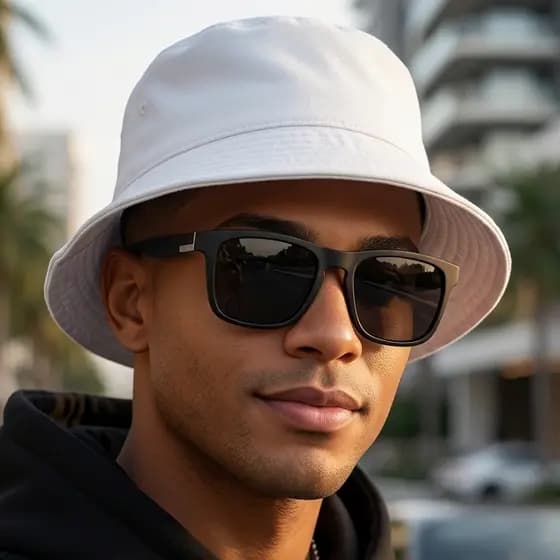 Kit Chapéu Bucket Oxford Adulto Com Óculos De Sol Quadrado Grande UV400 Masculino E Feminino