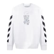 OF White Masculino Branco Premium Algodão Impresso Arrow Logo Gola Redonda Manga Longa