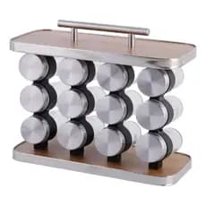 Porta Tempero e Condimentos Vertical Aço Inox e Vidro Porta tempero de mesa com alça 12 Potes